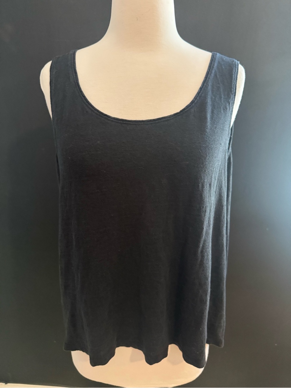 Eileen Fisher Black Scoopneck Lightweight Linen Tank